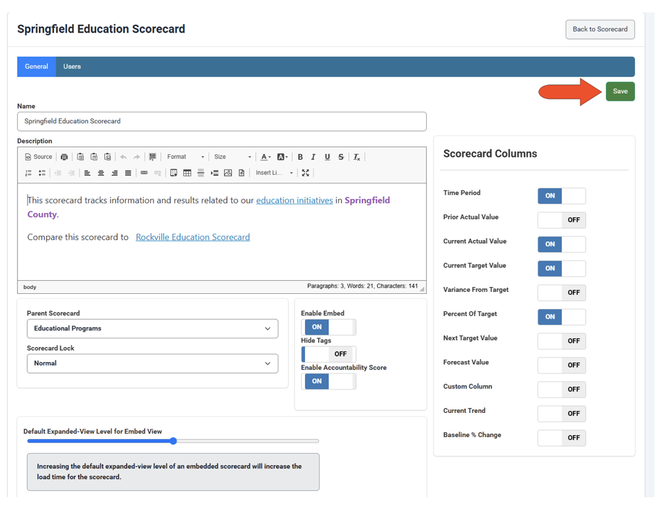 Score Container Editing a Scorecard or Container